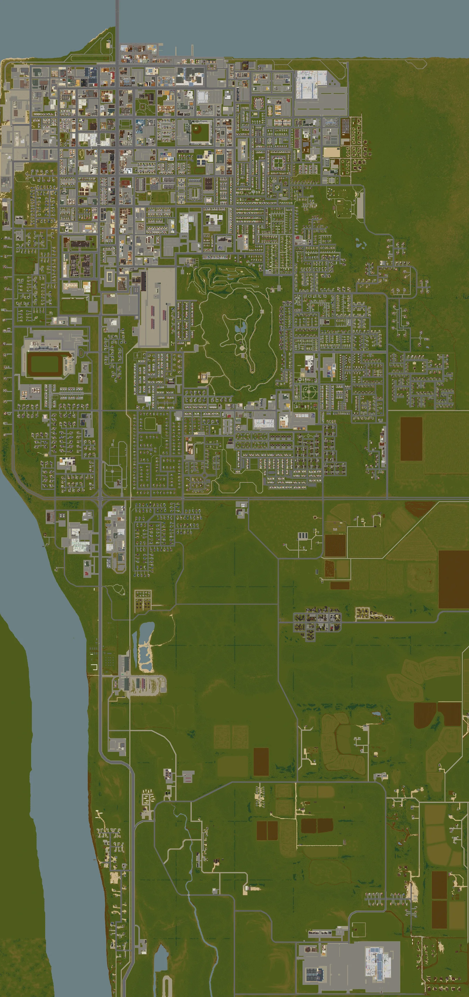 Project Zomboid Louisville map - the full city: downtown grid, golf course and the southern mall