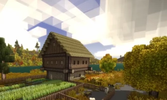 Vintage Story village at dusk